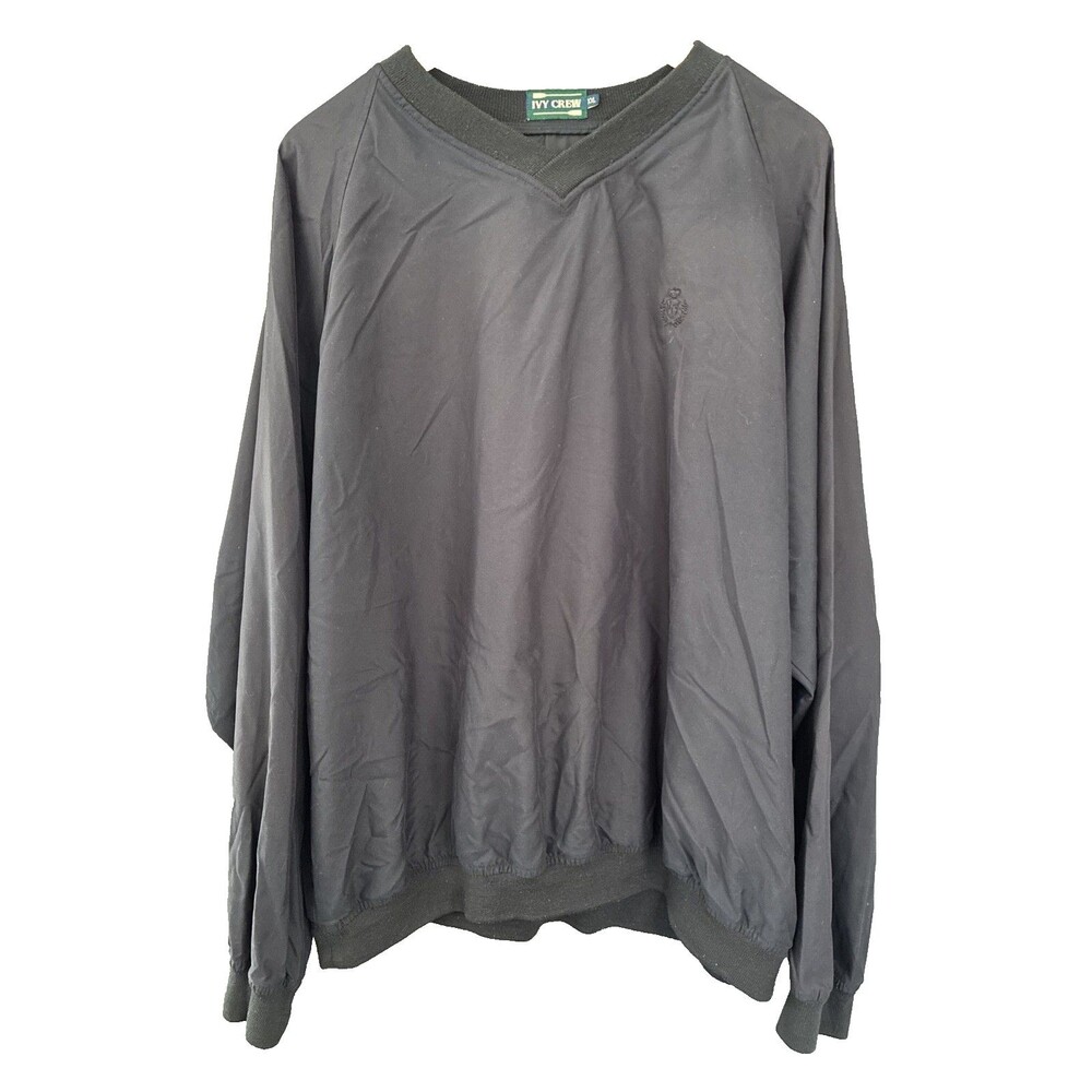 Vintage Ivy Crew Black Long Sleeve Pullover Windbreaker Top Sz XXL Preppy Active